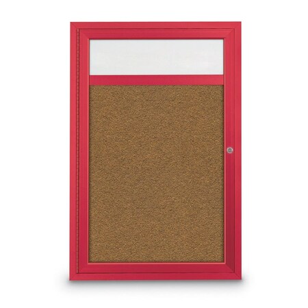 United Visual Products Slim Enclosed Corkboard, 30"x36", Satin Alum Frame/Cinnabar UVEB3036-SATIN-CINNABA